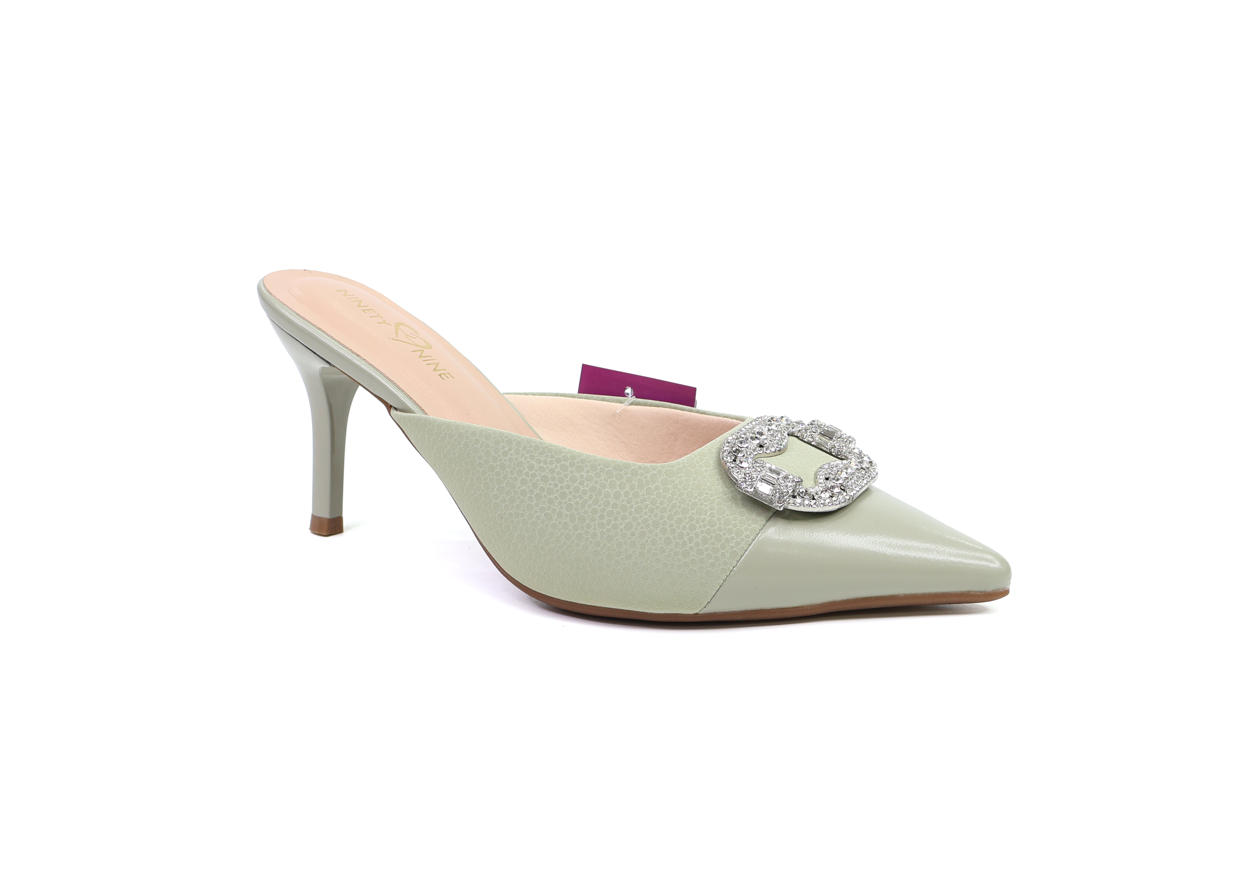 POINTED TOE SANDALS HEELS SHOES DIFFERENT TYPES OF PU WITH A DIAMOND BUCKLE